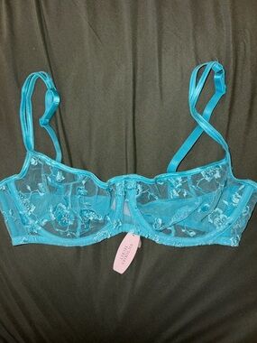 Victoria's Secret Turquoise Sheer Embroidered Underwire Bra